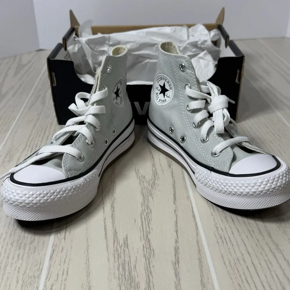 Converse Youth Size 1 Chuck Taylor All Star EVA Lift Hi Gray/White Canvas Shoes